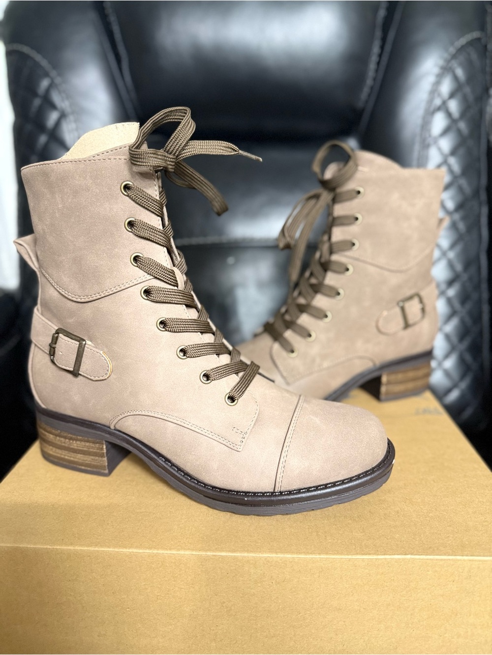 Indigo Taupe Lace-Up Combat Ankle Boots